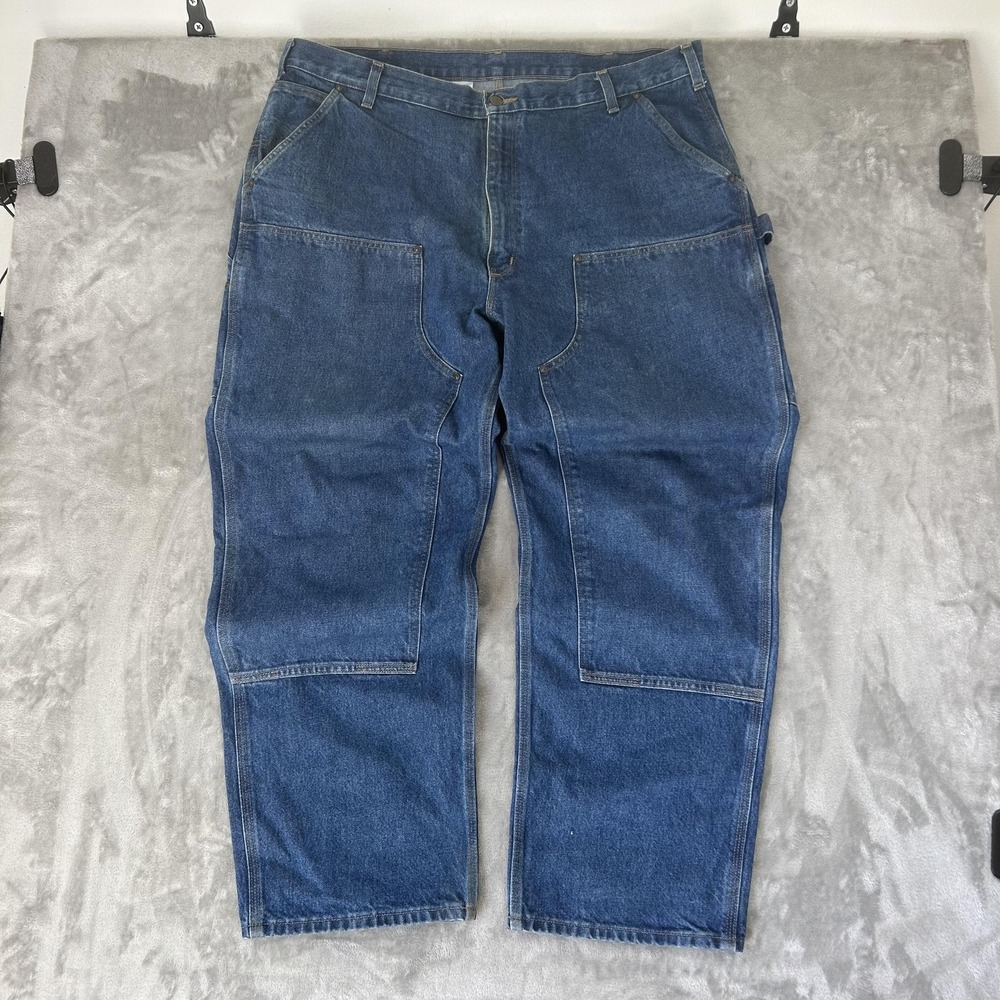 Carhartt B73-DST Jeans Mens 42x31 Blue Med Double Knee Straight Denim Workwear - Picture 9 of 16